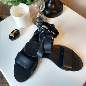 Madewell Ankle Strap Sandal in Black Leather. Flats. Size 7.5. (runs narrow)